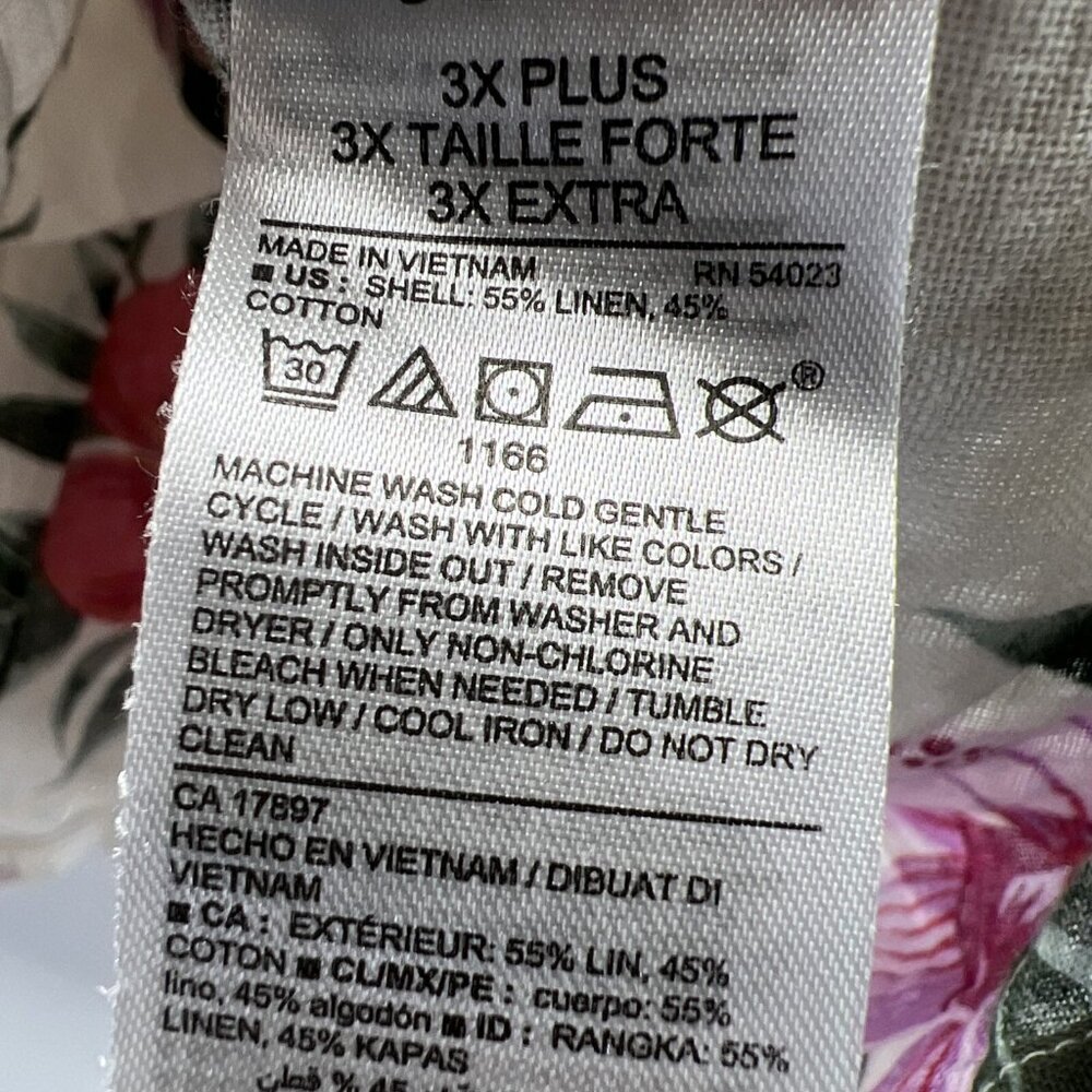 Old Navy Women's Top Plus 3X Tropical Floral Wrap Linen Blend Short Sleeve Y2K - Picture 7 of 9